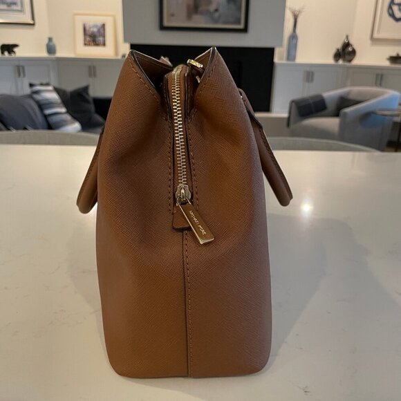 Michael Kors Lg Savannah Saffiano Leather Satchel Handbag Chestnut Brown Sz OS - Picture 4 of 13